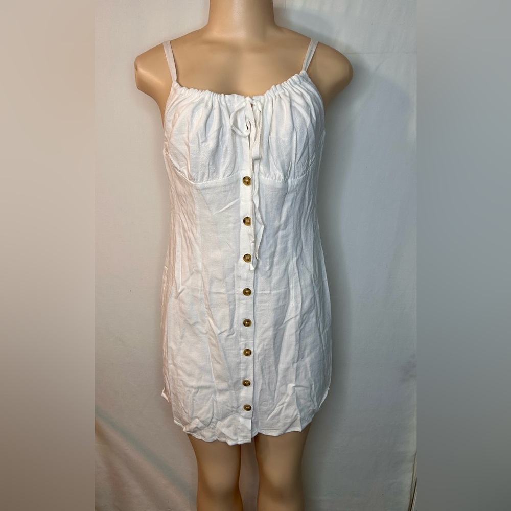 Commense Elegant White Sleeveless Darling Linen Plain Mini Dress Size M